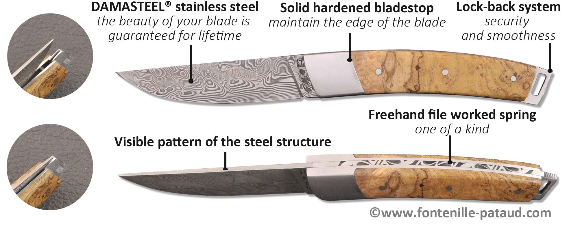 le thiers pocket knife damascus